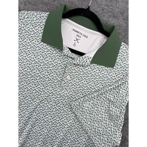 Kenneth Cole Golf Polo Shirt Mens Large Green White Palm Tree Print Performance